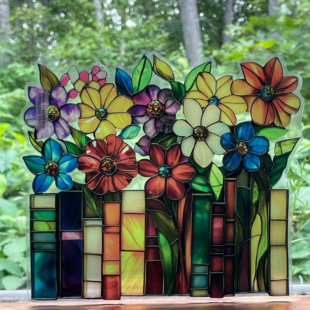 Suncatcher Acrylic Books with Floral Design 7” x 7.5” New Gifts Library Decor